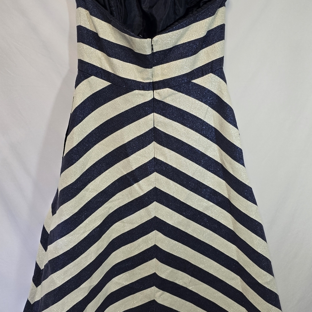 Shoshanna Midnight Metallic Silver Blue Stripe Halter Evening Dress Prom Wedding - Picture 5 of 13